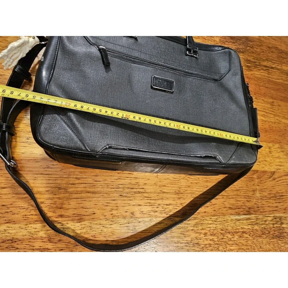 Tumi Briefcase Ashton Collins Zip Coated Canvas Textured Grey Laptop Case